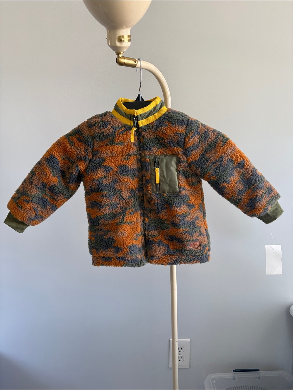 NWT 7 for All Mankind Kids Cozy Sherpa Jacket in Orange & Olive Camo - Size 2T